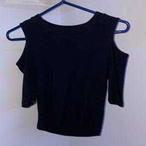 Black ribbed crop top, off the shoulder